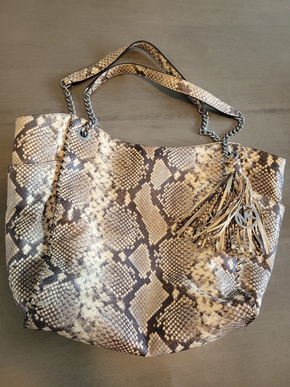 Michael Kors Snake-Print Tote in Beige and Brown